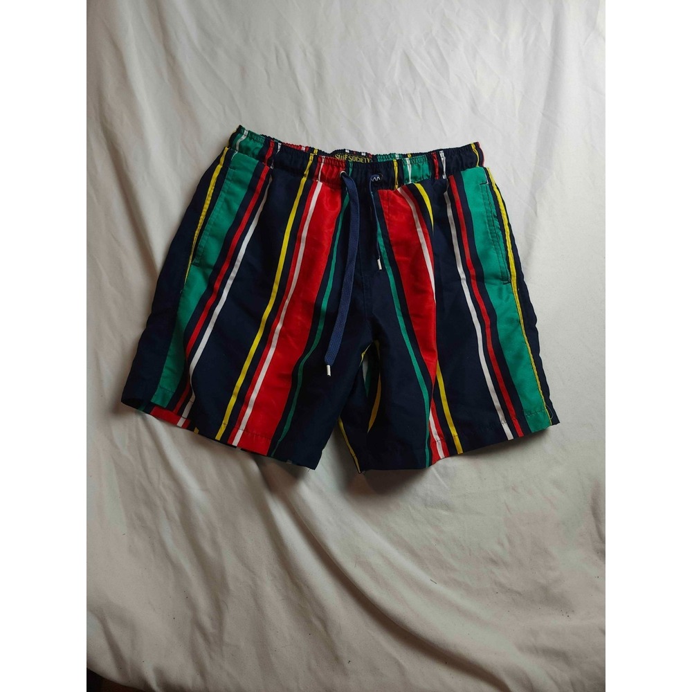 Surf Society Swim Trunks Medium Lined Retro Striped Beach Nautical Multicolor